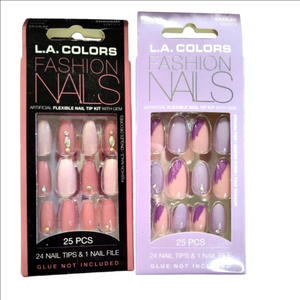 LA Colors False Nails Medium Coffin Almond Rhinestone Glitter NWT
